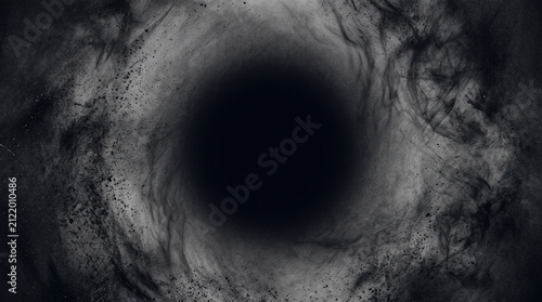 Fotografía Abstract black hole background with swirling dark powder, dust, and smoke around