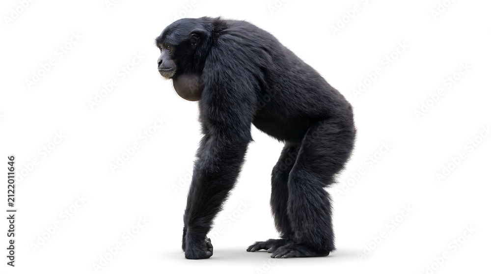 Fototapeta premium Full body side profile view of a chimpanzee standing on white background.