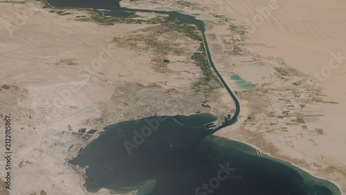 Foto Oblique aerial 3D illustration of Suez, Egypt