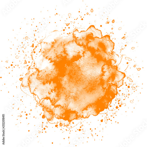 Watercolor Splash Blot with Explosive Droplet Splatters Fluid Alcohol Ink Blobs and Gritty Artistic Paint Stains Isolated on transparent background