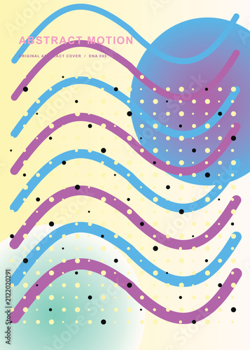 Abstract geometric poster design with wavy lines and dot patterns