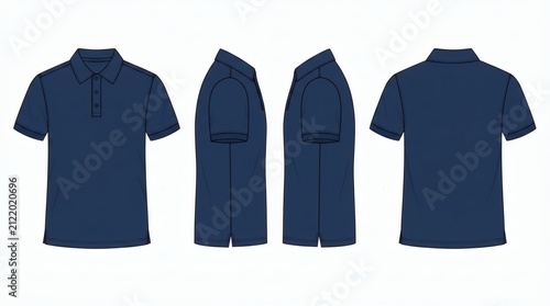 Flat Drawing Collection Men's Casual Polo Shirt Front Back Side Views

