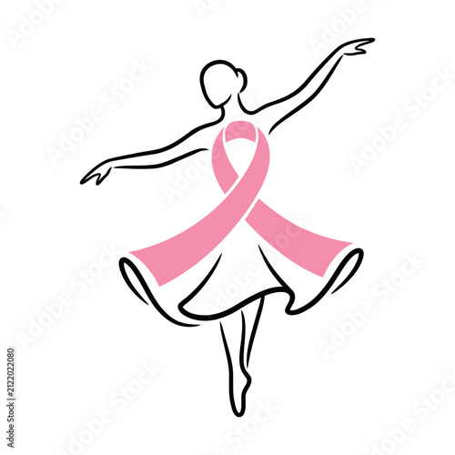 Elegant ballerina dancer with a pink ribbon for breast cancer awareness month Vector