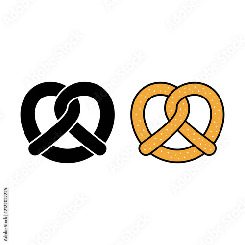 Canvas Print Black and yellow pretzel icons representing traditional salty german snacks for