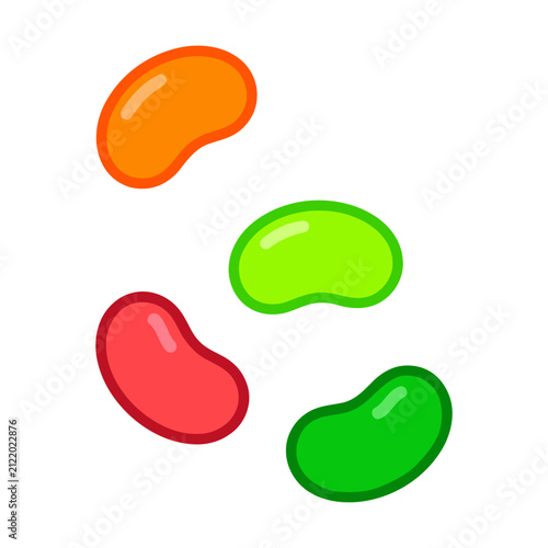 Konstfotografi Colorful jelly bean candies in orange red and green colors with a shiny smooth s