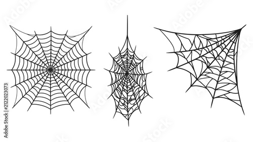 Set of three different hand drawn spider webs for halloween holiday decoration and spooky designs Vector
