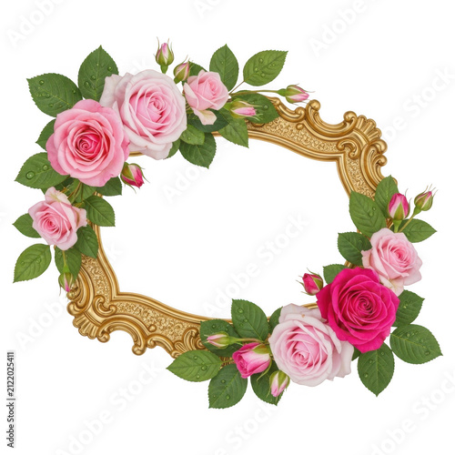 Elegant floral wreath with roses and greenery isolated on white background isolated on transparent background