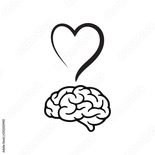 Heart and Brain Line Art Vector Icon Love and Mind Minimal Outline Symbol Isolated.