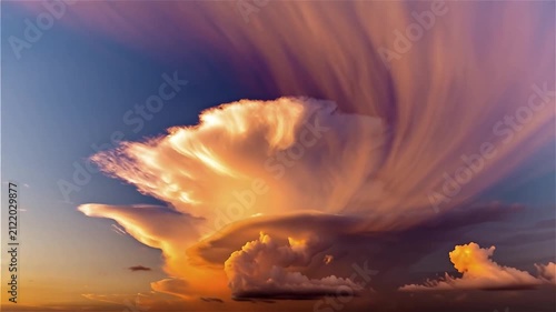 Time-lapse style smooth movement of dramatic fluffy clouds drifting across a deep blue sky