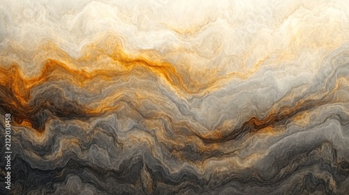 Abstract swirling marble texture in warm gold, grey and black tones.
