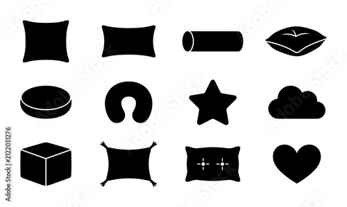 Foto 12 Pillow Icons Set, Diverse Shapes Vector Collection, Bedding & Comfort Symbols