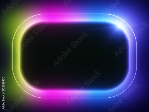 Rectangular blank modern design frame surrounded by glowing colorful background and lens flare