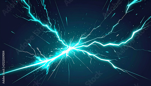 A striking image of a bright blue lightning bolt piercing through a dark sky. This powerful and electrifying photo captures the raw energy and intensity of a lightning storm. Perfect for illustrating2