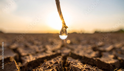 large water droplet shape over cracked dry earth texture
1