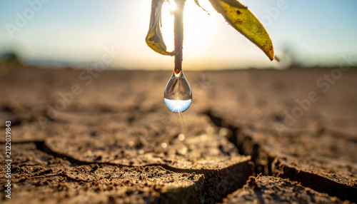 large water droplet shape over cracked dry earth texture
1