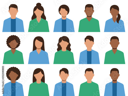 Diverse people avatar set. Multicultural group of men and women flat vector portraits.