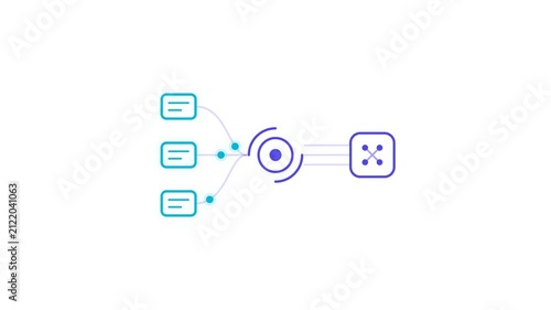Abstract animation of data flow and processing with nodes and connections.