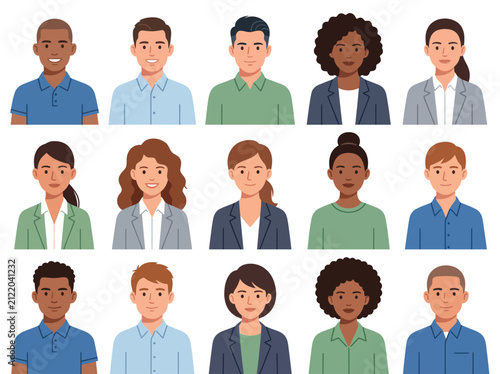 Diverse group of professional people avatars. Multicultural business team portrait set.