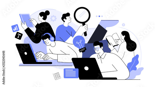 Creative business concept of teamwork and project management Vector illustration for web banner, social media banner, business presentation, marketing material. 