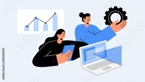 Creative business concept of web development and seo. Vector illustration for web banner, social media banner, business presentation, marketing material. 