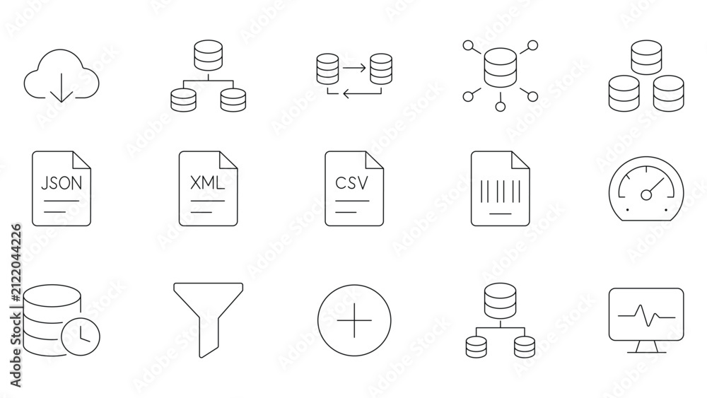 Fototapeta premium Data processing and cloud integration vector icons editable