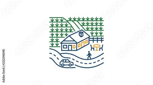 Suburban home with family and garden illustration.