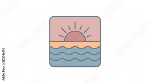 Sunset over calm ocean waves illustration.