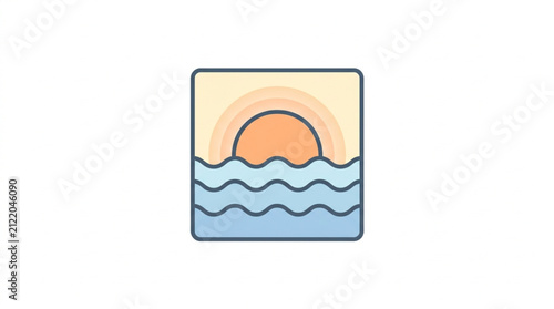 Sunset Over Calm Ocean Waves Illustration.