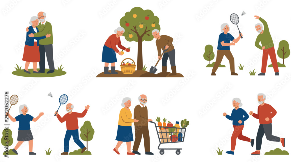 Fototapeta premium Active elderly people living healthy lifestyle with various hobbies.