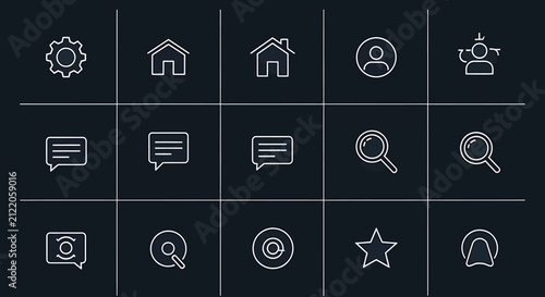 Collection of various line icons.