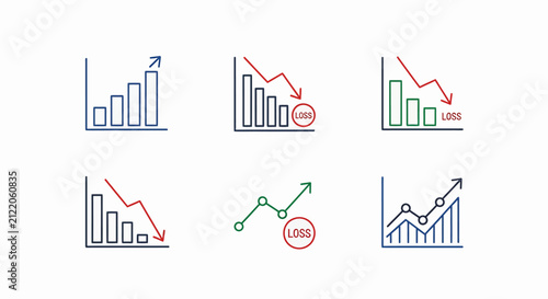 Business graphs and charts icons set.