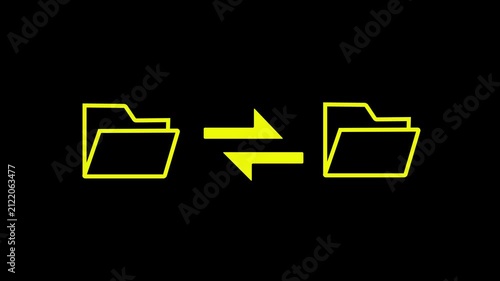 Folder Line icon animation showing bidirectional file synchronization between two folders. Perfect for data exchange themes 4k animation