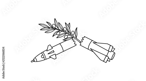 Foto Broken Missile with Olive Branch Symbolizing World Peace and Disarmament