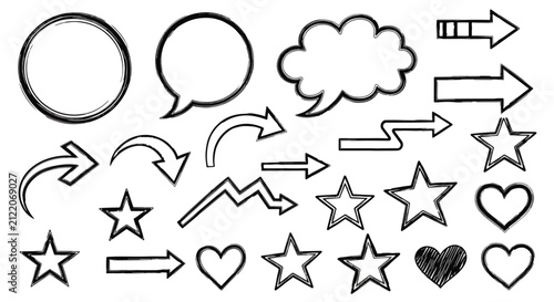 Foto Collection of diverse decorative icons including hearts stars and clouds
