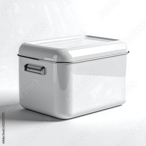 White Metal Storage Box with Lid and Handles.