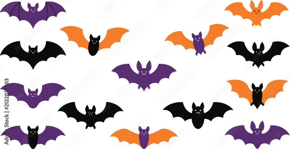 Fototapeta premium Colorful Halloween bat illustration set isolated on transparent background, isolated on white background, Vector