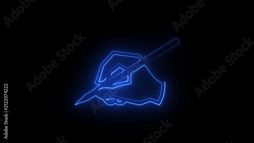 Blue Glowing Neon Hand Writing with Pencil Pen Animated Icon Motion Graphics Stock Overlay Isolated Black Background Drawing Sketch Sign.