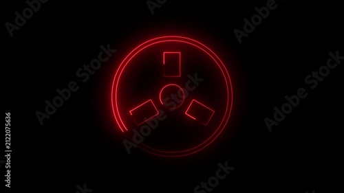 Red Glowing Neon Radiation Hazard Symbol Animated Icon Motion Graphics Stock Overlay Isolated Black Background Nuclear Danger Caution.