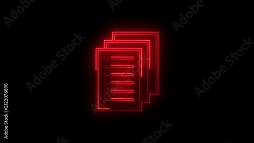 Red Glowing Neon Document Files Stack Animated Icon Motion Graphics Stock Overlay Isolated Black Background Paper Folder Text Pages Symbol.