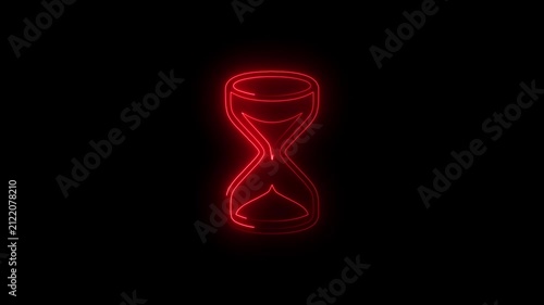 Red Glowing Neon Hourglass Sandglass Animated Icon Motion Graphics Stock Overlay Isolated Black Background Time Countdown Clock Symbol.