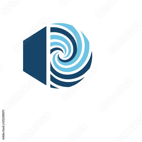 Abstract Blue Swirl and Hexagon Logo