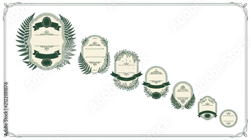 Vintage Emblem Set, Heraldic Crests, Floral Badges Isolated