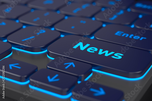 News button on computer keyboard. 3D illustration