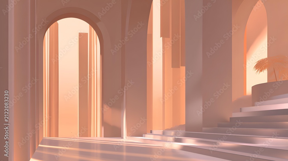 Fototapeta premium composition of geometric shapes with soft pastel lighting and smooth shadows creating a futuristic atmosphere