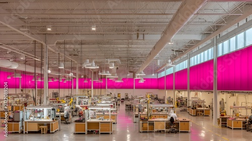 lab with engineers working alongside humanoid machines under neon lighting