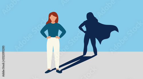 Canvas Print Confident woman's superhero shadow representing inner strength and empowerment