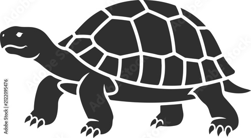 Black silhouette of a tortoise isolated on white background