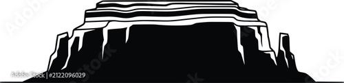 Desert Mesa and Butte Rock Formation Silhouette Vector Illustration