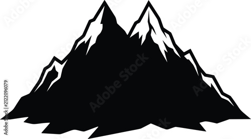 Two Snow Peak Mountains Silhouette Graphic Vector Illustration
