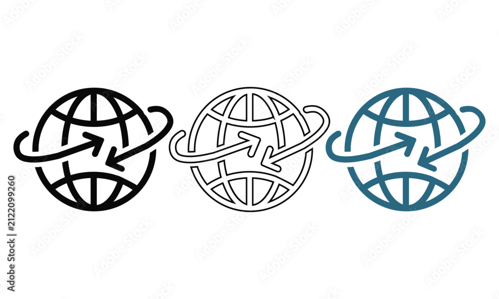 Fototapeta premium Conceptual global network and connectivity icon with arrows circling the planet earth symbolizing communication and data exchange
